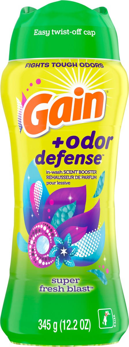 slide 6 of 8, Gain Odor Defense In-wash Scent Booster, Super Fresh Blast scent, 12.2 OZ, 2 in 1 Freshness plus Odor Protection, laundry scent beads, 12.2 oz