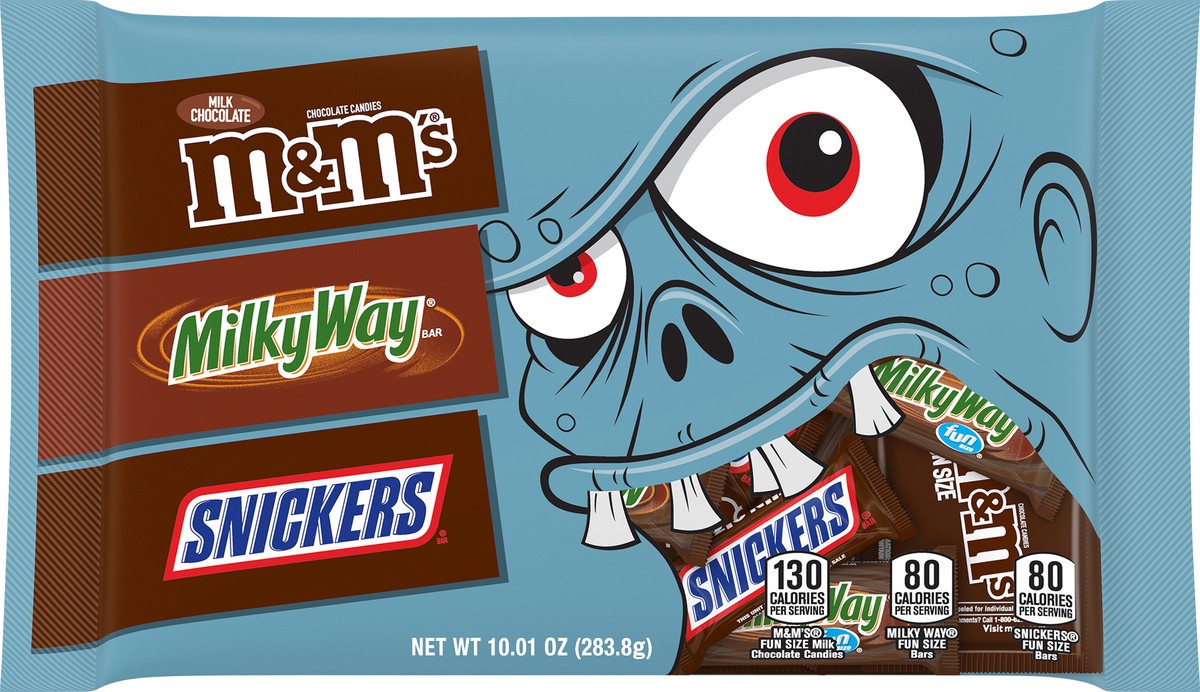 slide 5 of 10, Mixed SNICKERS, M&M'S Milk Chocolate & MILKY WAY Chocolate Bars Halloween Candy Assortment, 10.01oz, 10.01 oz