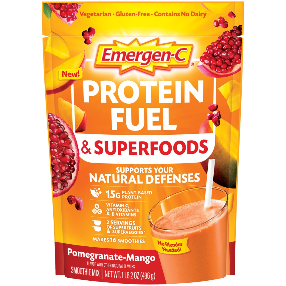 slide 1 of 6, Emergen-C Protein Fuel & Superfoods Pomegranate-Mango Smoothie Mix Pouch), 1.13 lb