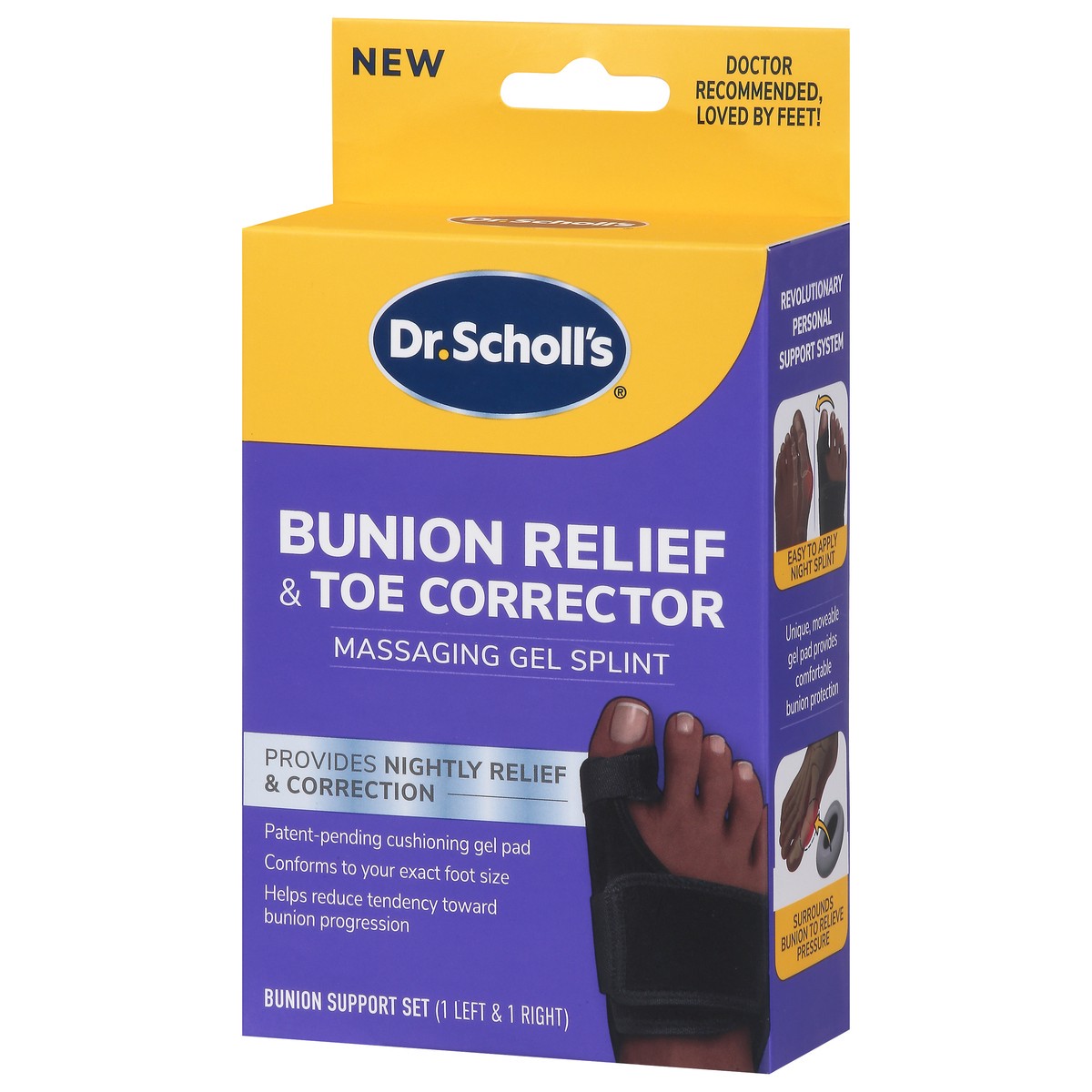 slide 2 of 4, Dr. Scholl's Massaging Gel Splint Bunion Relief & Toe Corrector 1 ea, 1 ct