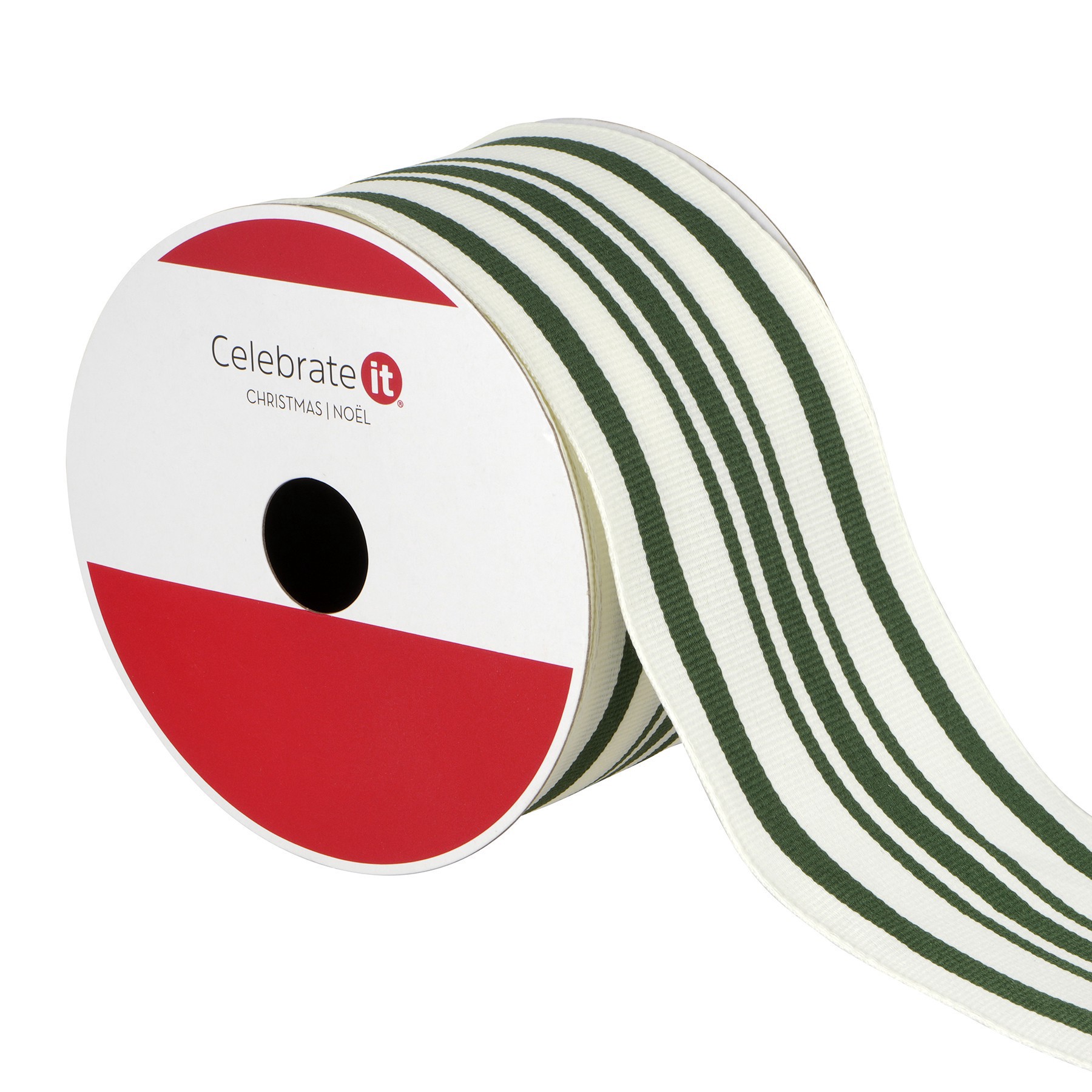 slide 3 of 3, 2.5" X 20ft. Green Ticking Wired Ribbon By Celebrate It, 2.5 in x 20 ft