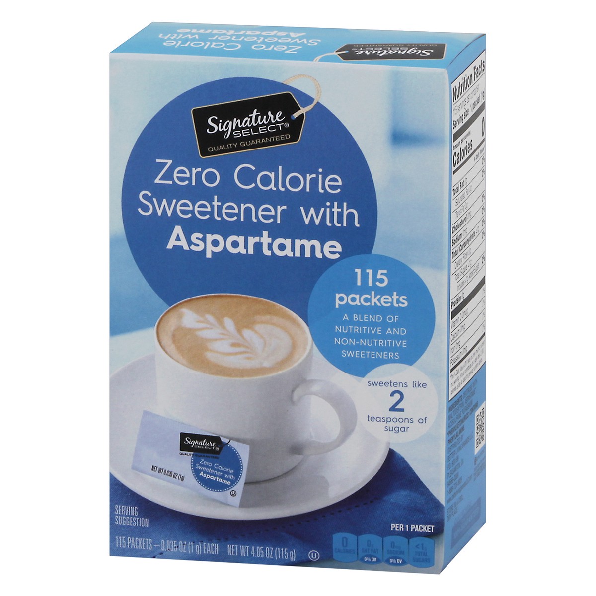 slide 3 of 9, Signature Select Zero Calorie Sweetener with Aspartame 115 - 0.035 oz Packets, 115 ct