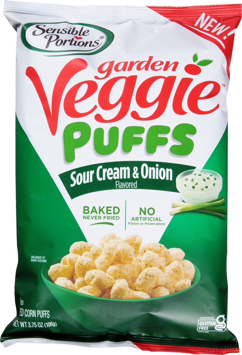 slide 4 of 8, Sensible Portions Garden Veggie Sour Cream & Onion Flavored Baked Corn Puffs 3.75 oz, 3.75 oz