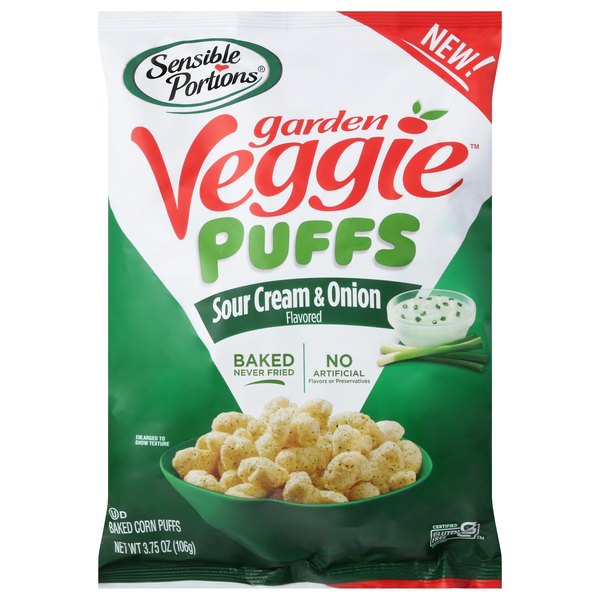 slide 1 of 5, Sensible Portions Veggie Puffs Sour Cream & Onion, 3.75 oz