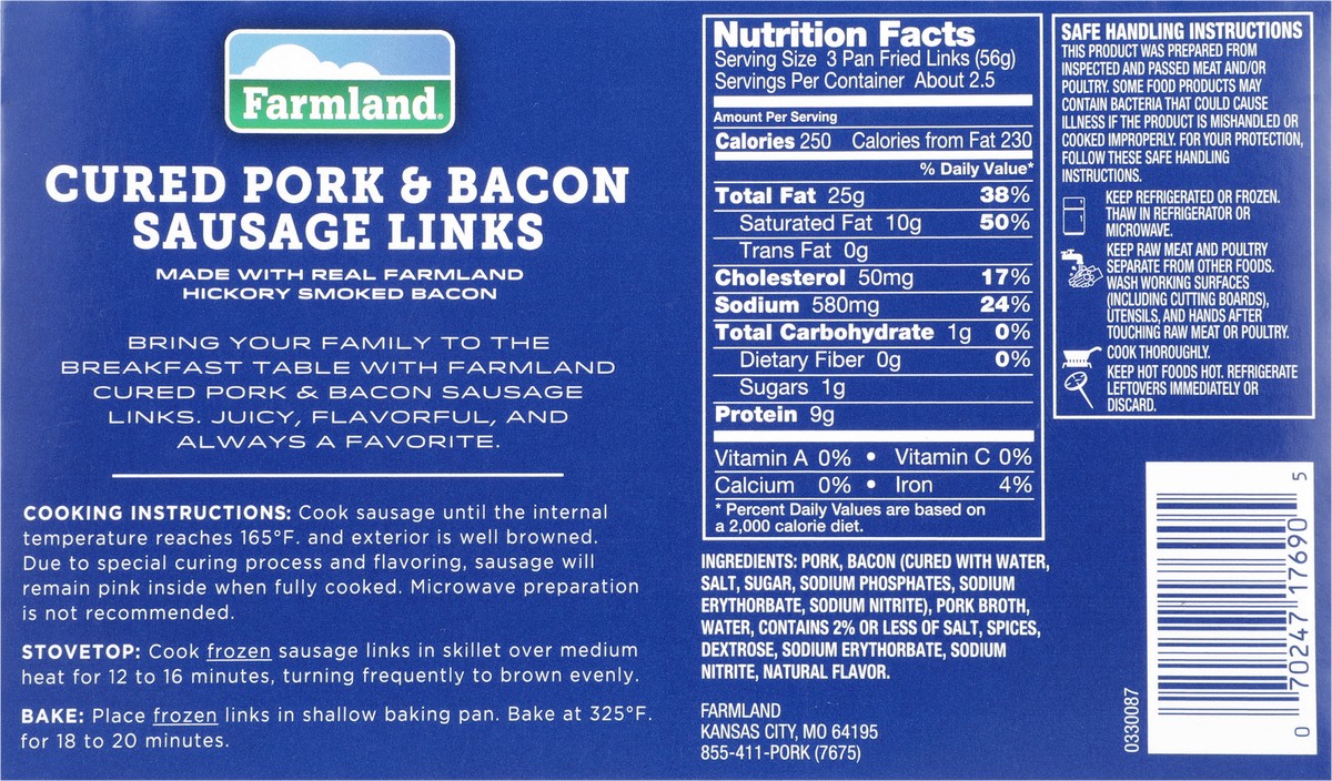 slide 5 of 6, Farmland Cured Pork & Bacon Sausage Links 8 ea, 8 oz