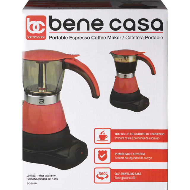 slide 1 of 1, BC Espresso Coffee Maker Portable 1-3 Cup Red #BC95514, 1 ct