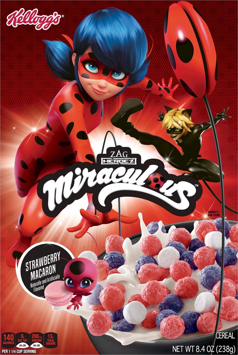 slide 8 of 9, Kellogg's Miraculous Tales of Ladybug and Cat Noir Cold Breakfast Cereal, Strawberry Macaron, 8.4 oz, 8.4 oz