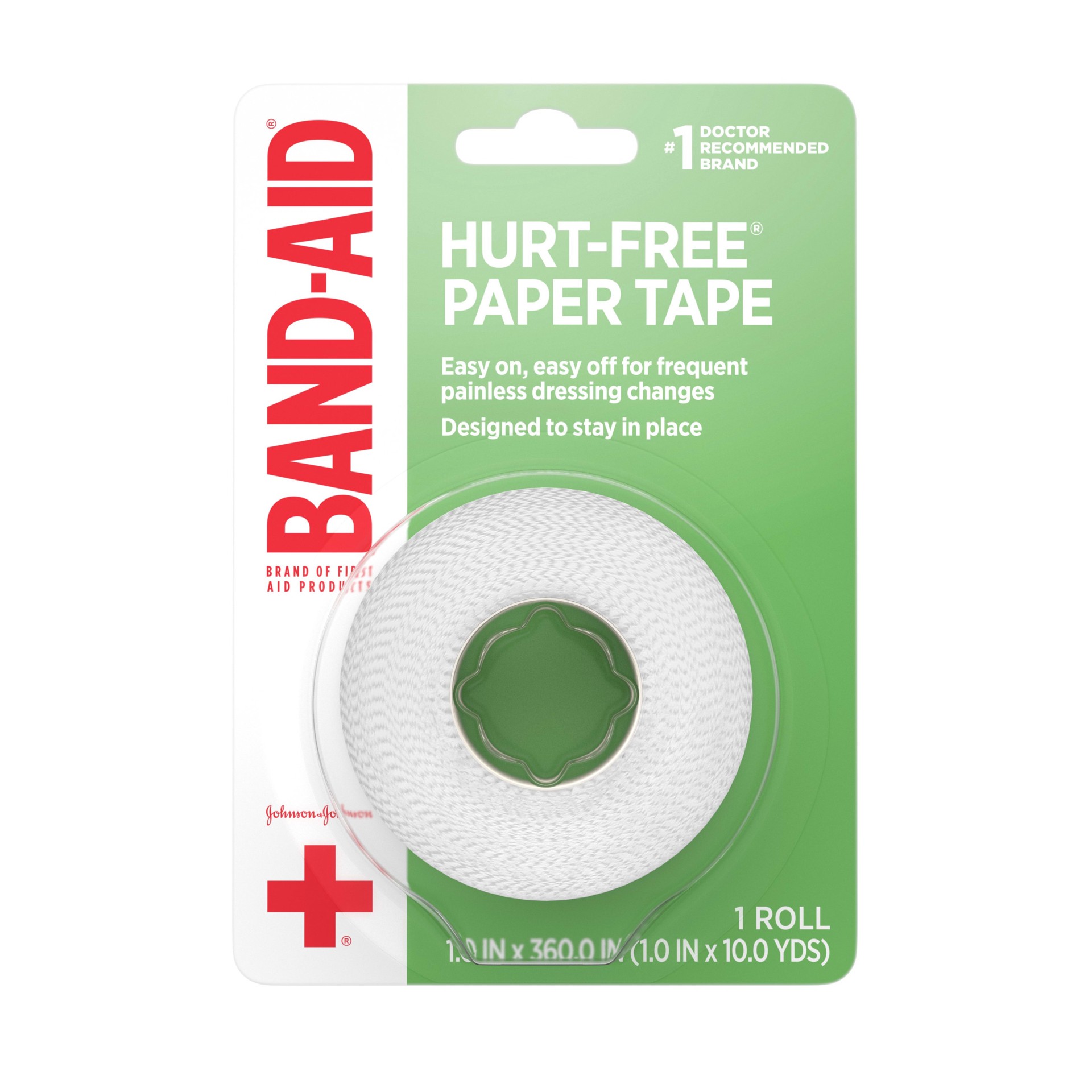 slide 1 of 5, BAND-AID of First Aid Products Hurt-Free Medical Adhesive Paper Tape For Wound Care, Secure Bandages, Gauze & Wound Dressings, Easy Tear Tape, Non-Irritating, 1 Inch by 10 Yards Roll, 1 ct