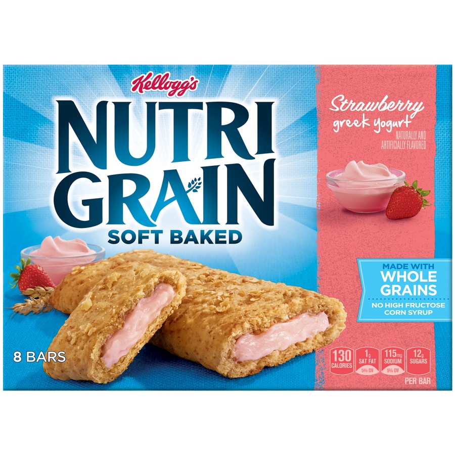 slide 1 of 1, Kellogg's Nutri-Grain Soft Baked Strawberry Greek Yogurt Breakfast Bars, 8 ct; 1.3 oz