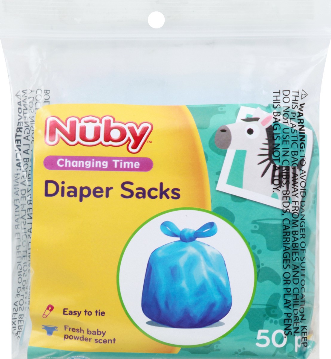 slide 1 of 11, Nuby Changing Time Fresh Baby Powder Scent Daiper Sacks 50 ea, 50 ct