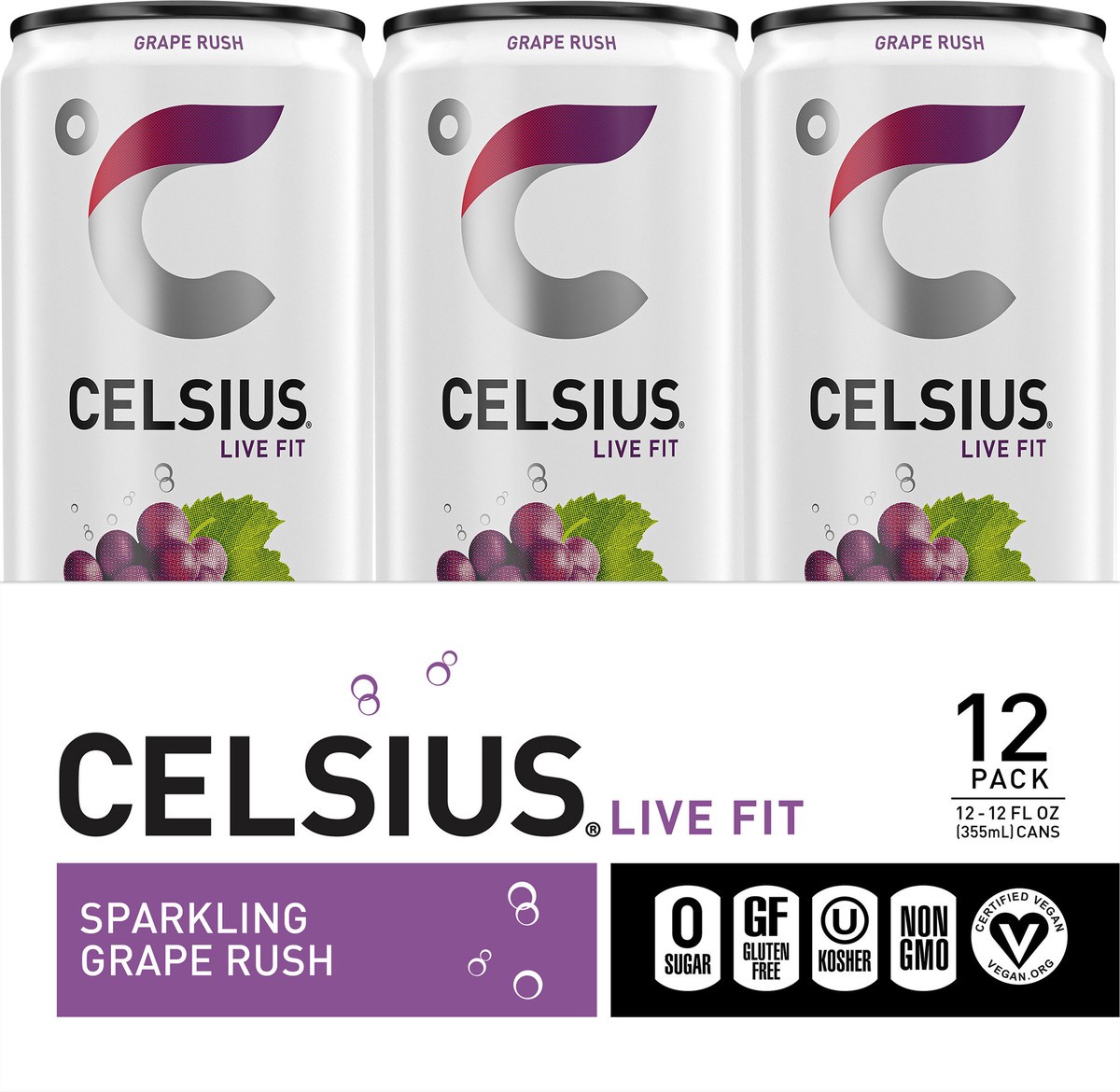 slide 4 of 5, Celsius Sparkling Grape Rush - 12 ct, 12 ct