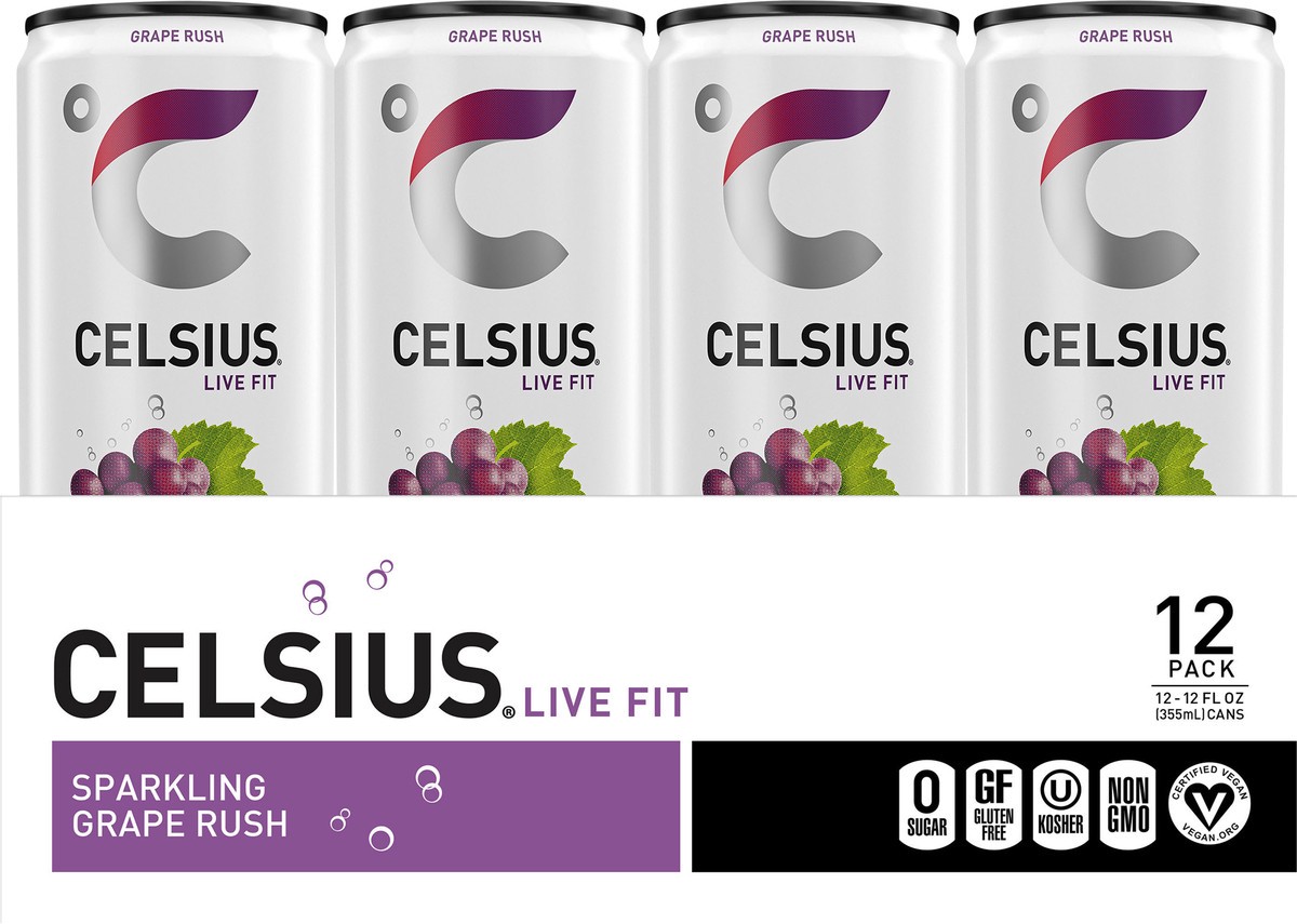 slide 5 of 5, Celsius Sparkling Grape Rush - 12 ct, 12 ct