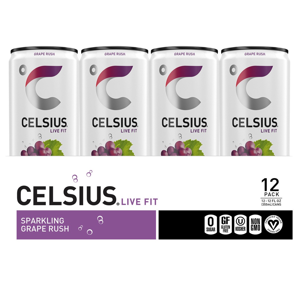 slide 3 of 5, Celsius Sparkling Grape Rush - 12 ct, 12 ct