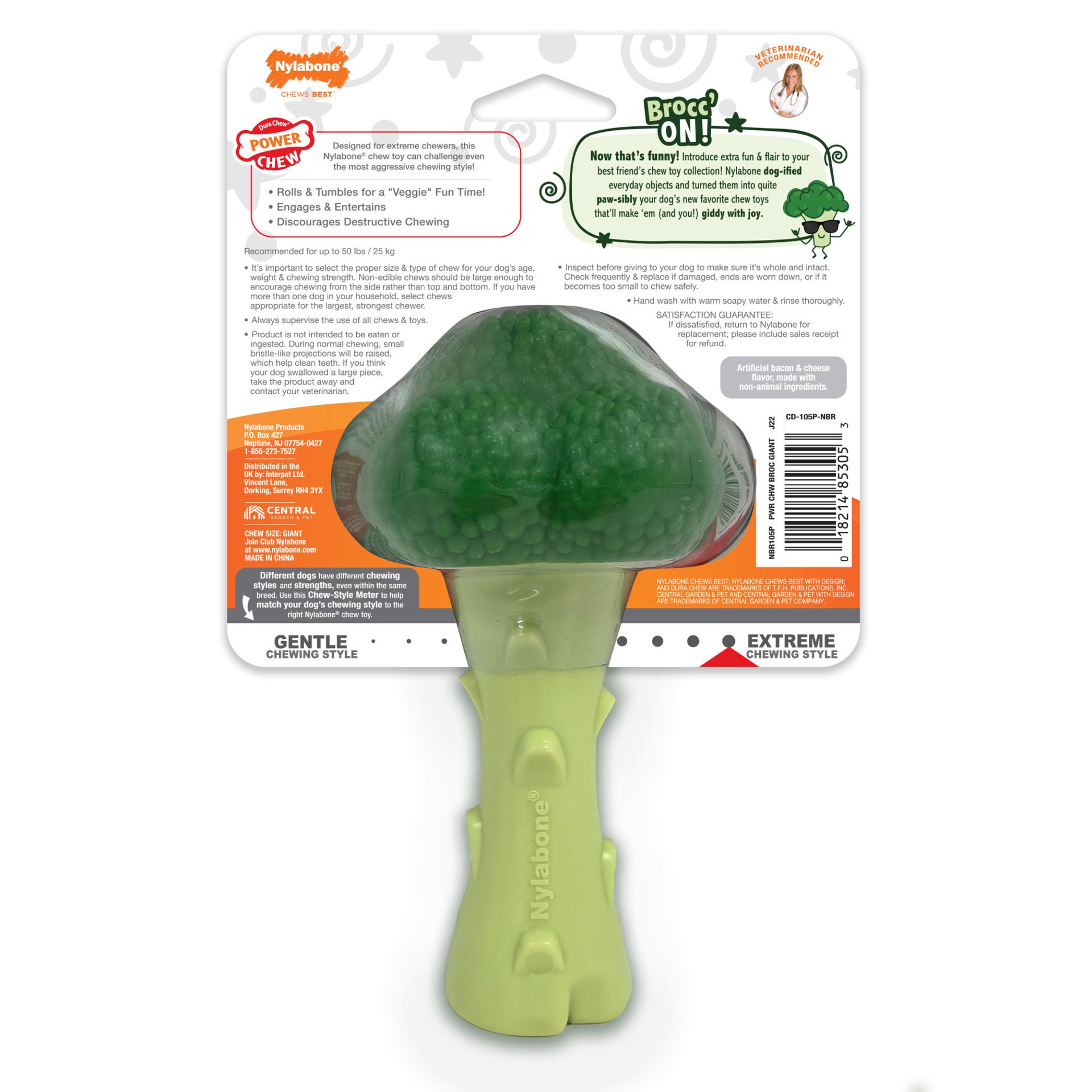slide 1 of 10, Nylabone Power Chew Broccoli Dog Toy Bacon & Cheese Broccoli Large/Giant - Up to 50 lbs.(1 Count), 1 ct