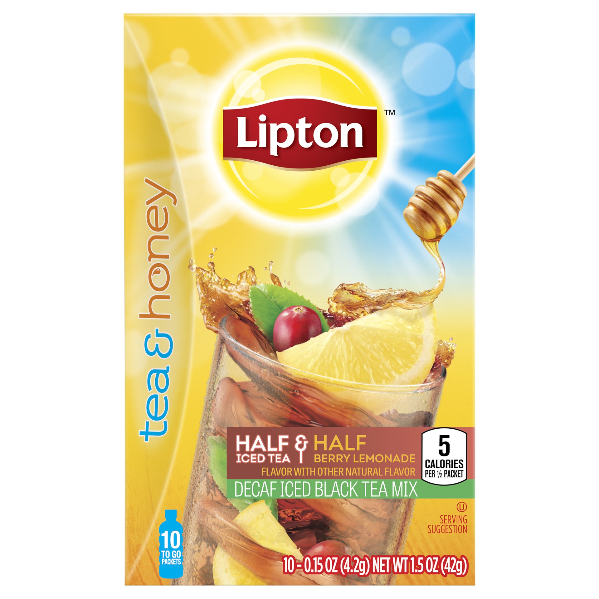 slide 2 of 4, Lipton Tea and Honey Decaf Iced Black Tea To-Go Packets Berry Lemonade, 10 ct, 10 ct