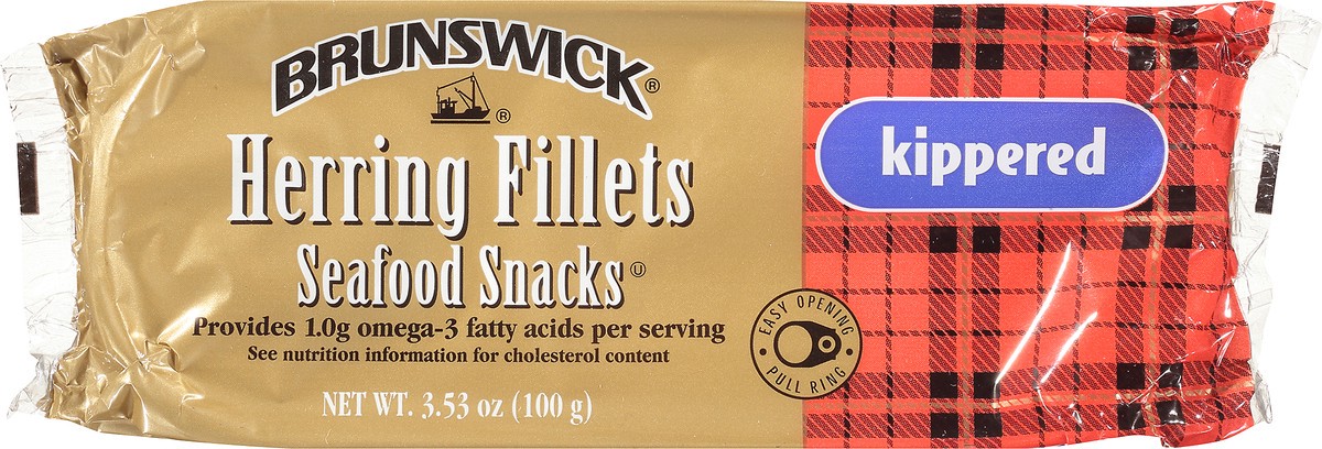 slide 1 of 8, Brunswick Boneless Herring Fillet Seafood Snacks Kippered, 3.53 oz