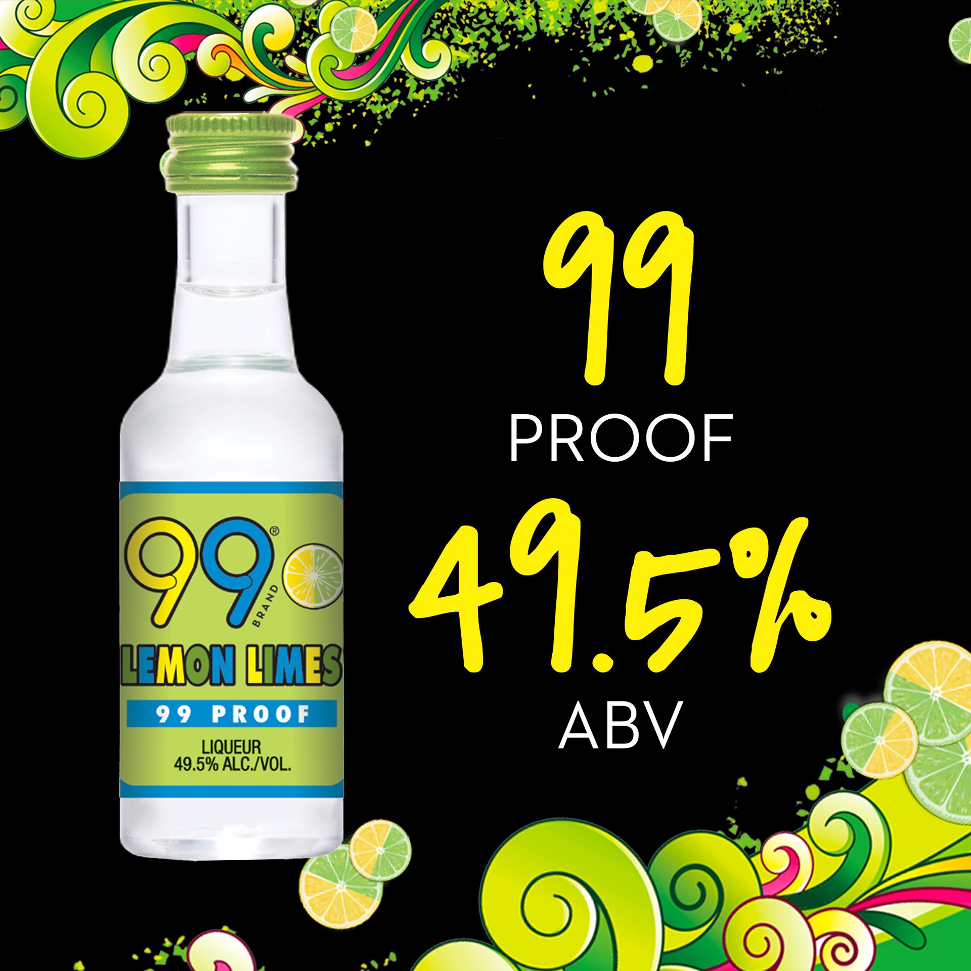slide 2 of 5, 99 Brand Lemon Lime Liqueur, 50 mL Bottle, 99 Proof, 50 ml