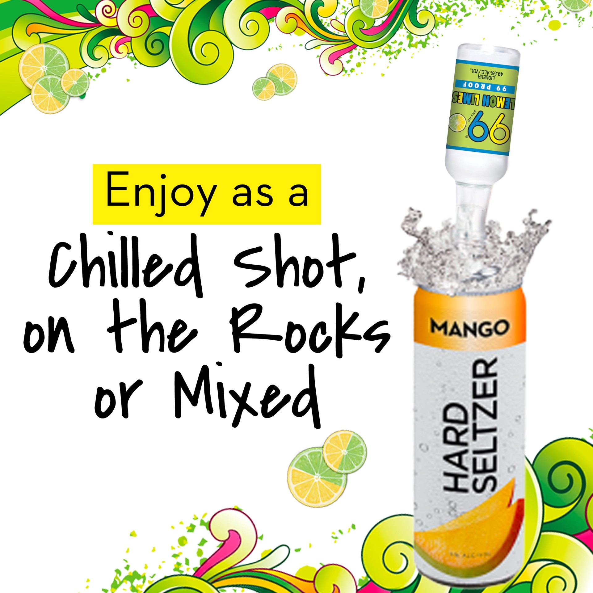 slide 4 of 5, 99 Brand Lemon Lime Liqueur, 50 mL Bottle, 99 Proof, 50 ml