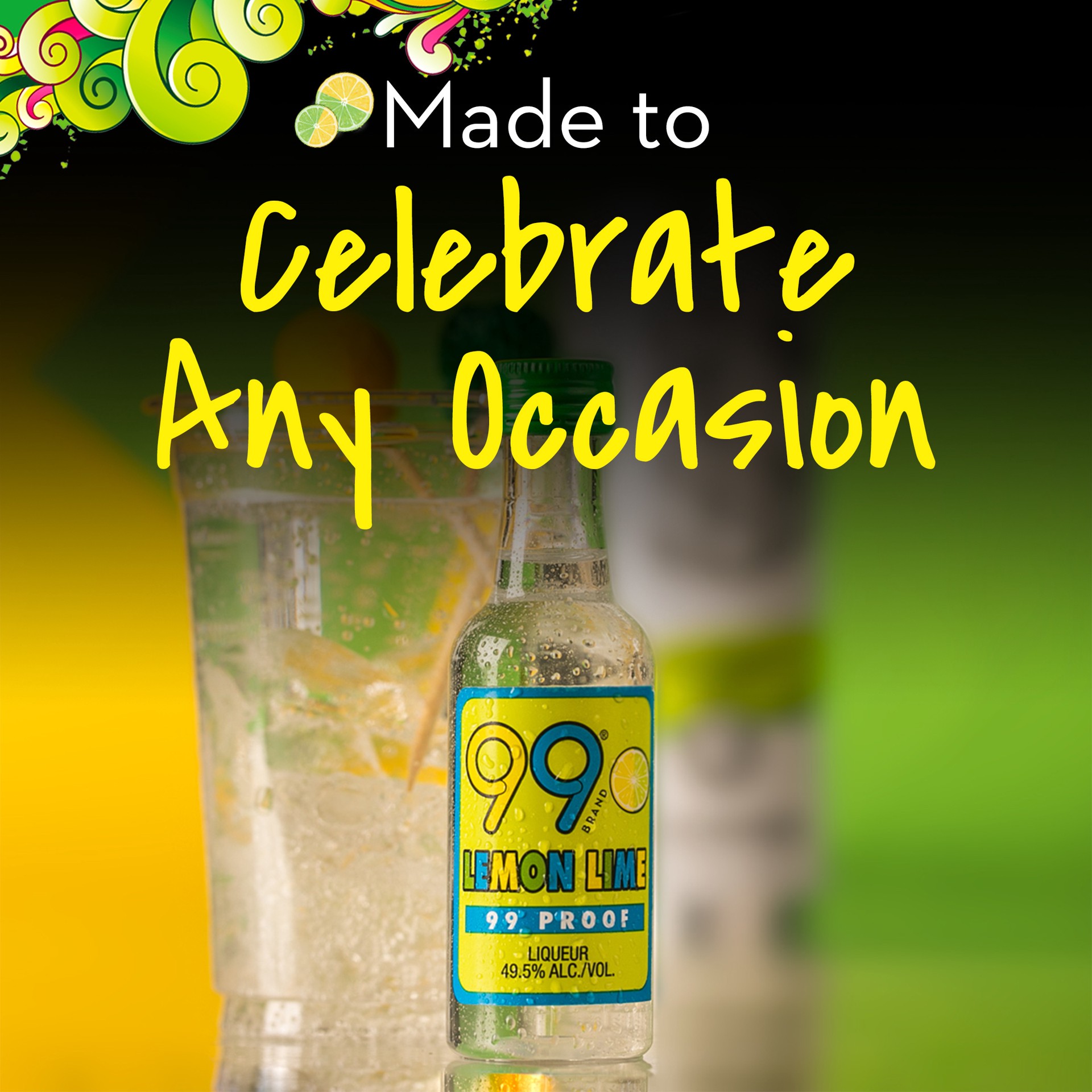slide 3 of 5, 99 Brand Lemon Lime Liqueur, 50 mL Bottle, 99 Proof, 50 ml
