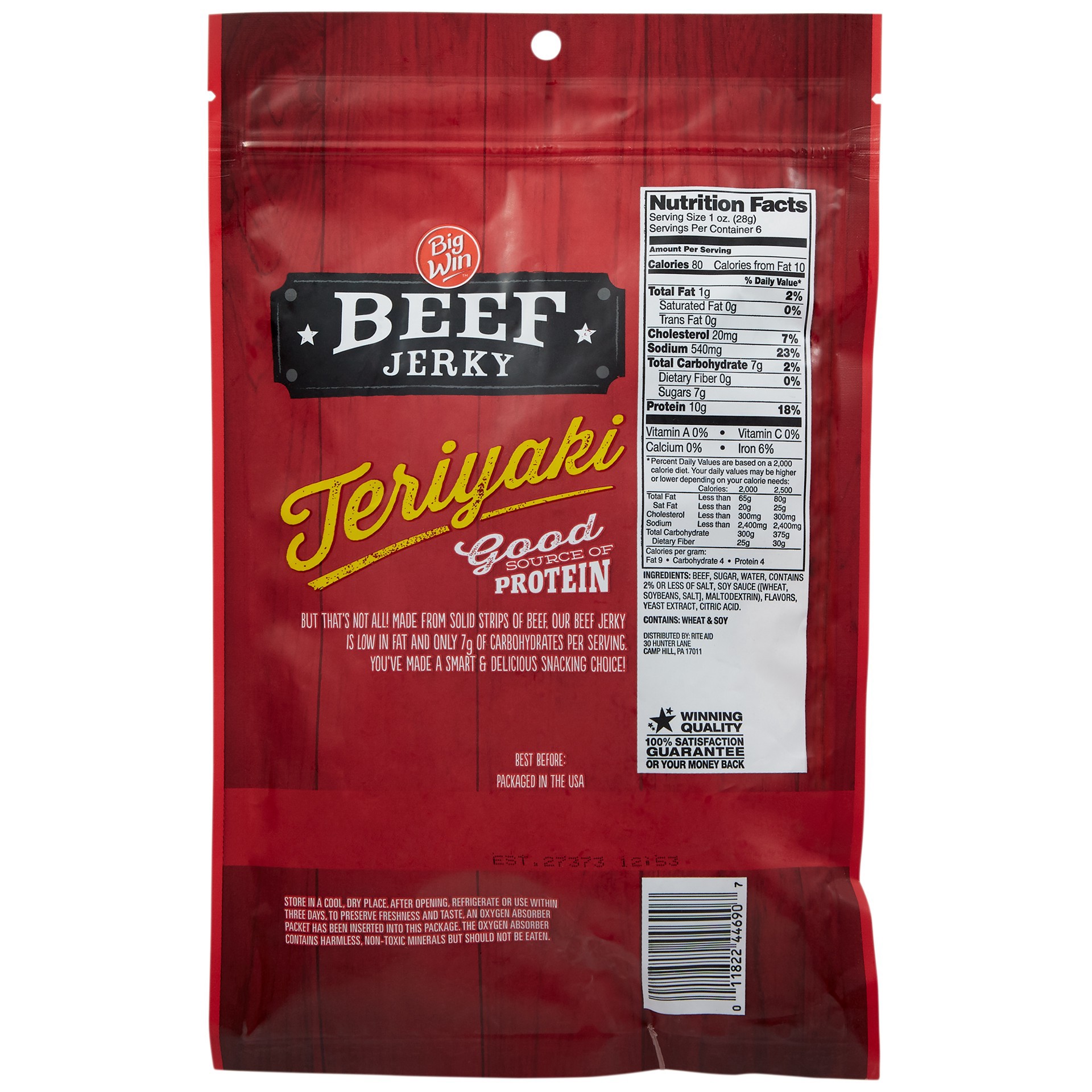 slide 2 of 2, Big Win Beef Jerky, Teriyaki, 6 oz