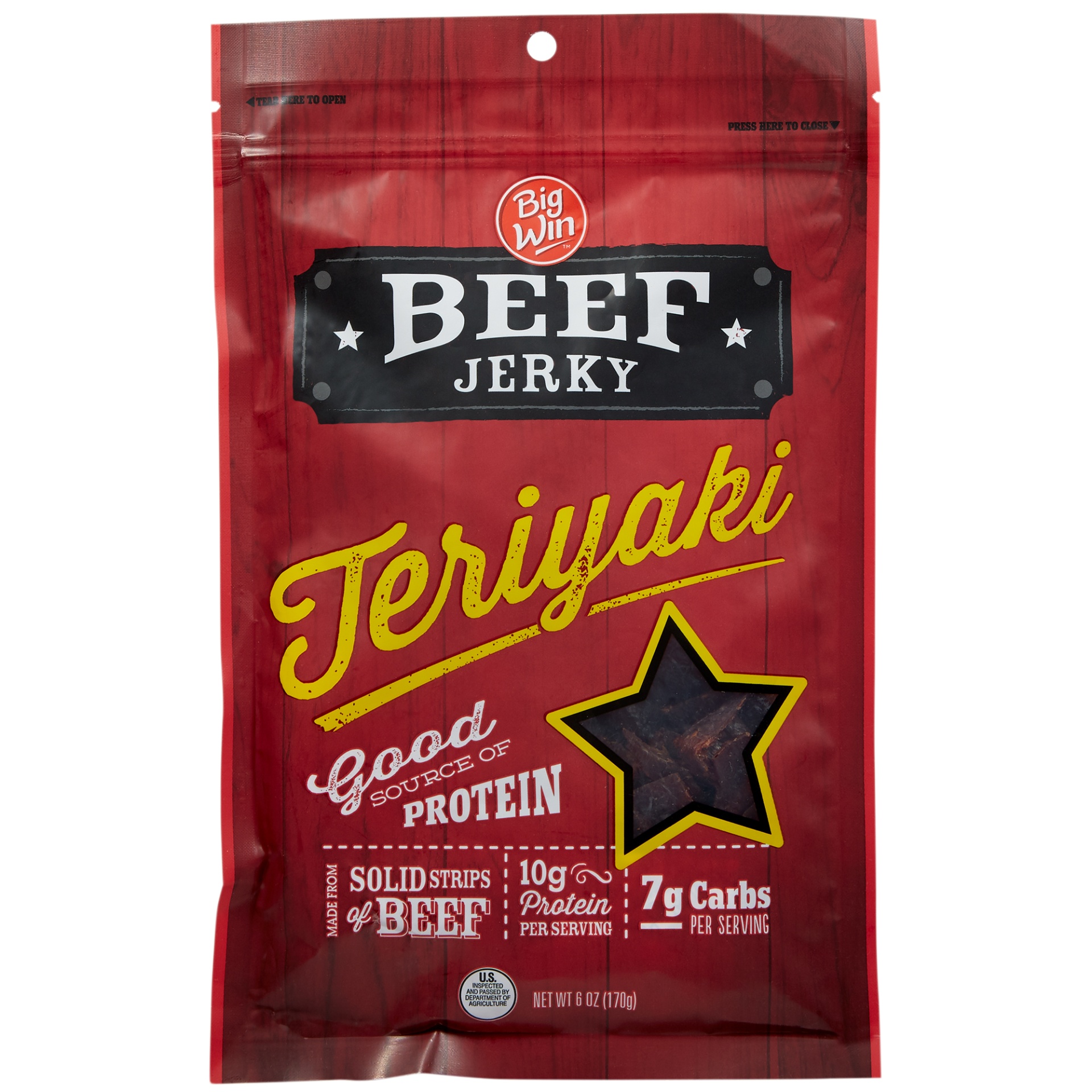 slide 1 of 2, Big Win Beef Jerky, Teriyaki, 6 oz