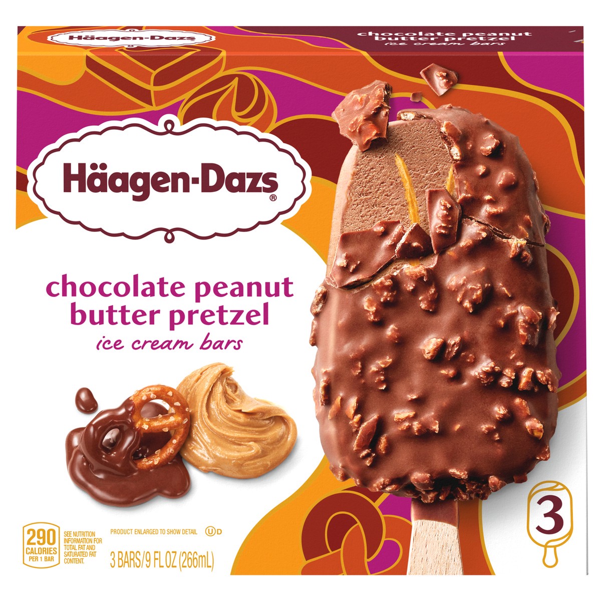 slide 1 of 9, Häagen-Dazs Haagen Dazs Chocolate Peanut Butter Pretzel Ice Cream Bars, 3 Count, 5 oz