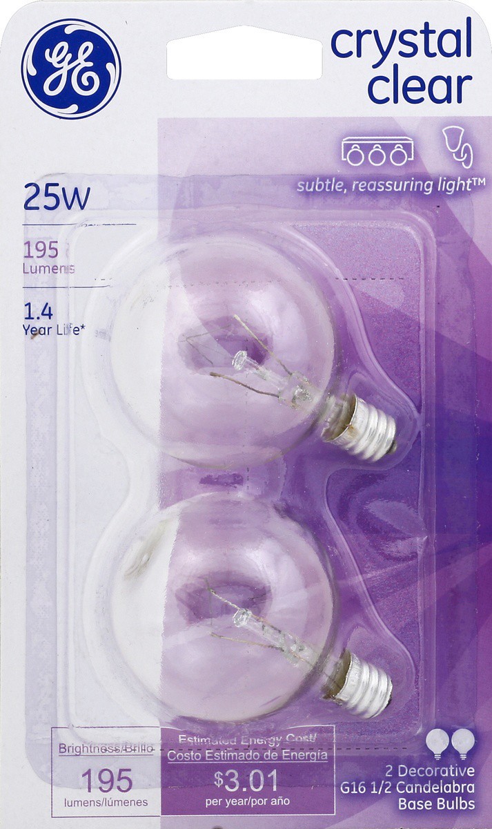slide 2 of 2, GE Crystal Clear 25-Watt Candelabra Base Globe Light Bulbs, 2 ct