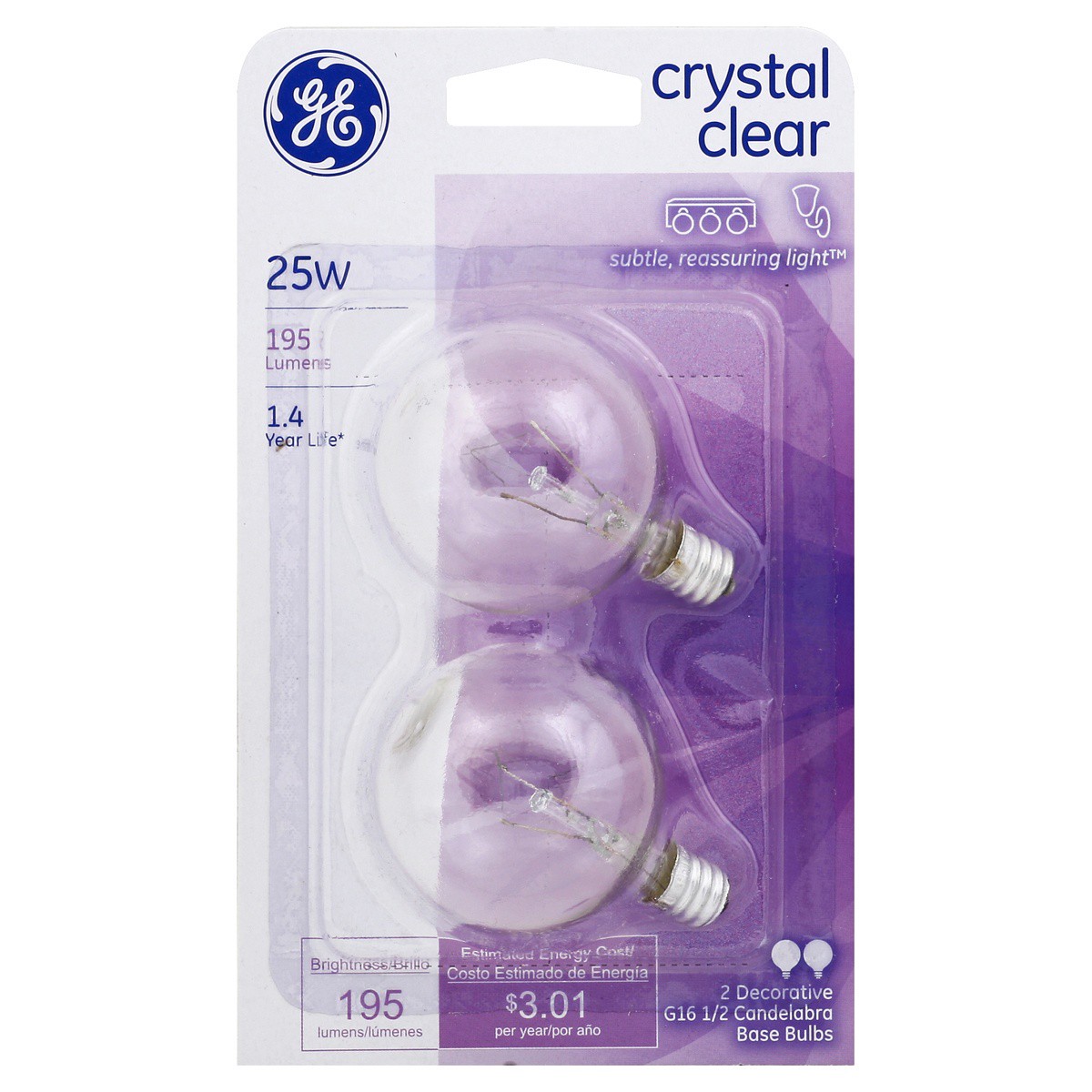 slide 1 of 2, GE Crystal Clear 25-Watt Candelabra Base Globe Light Bulbs, 2 ct