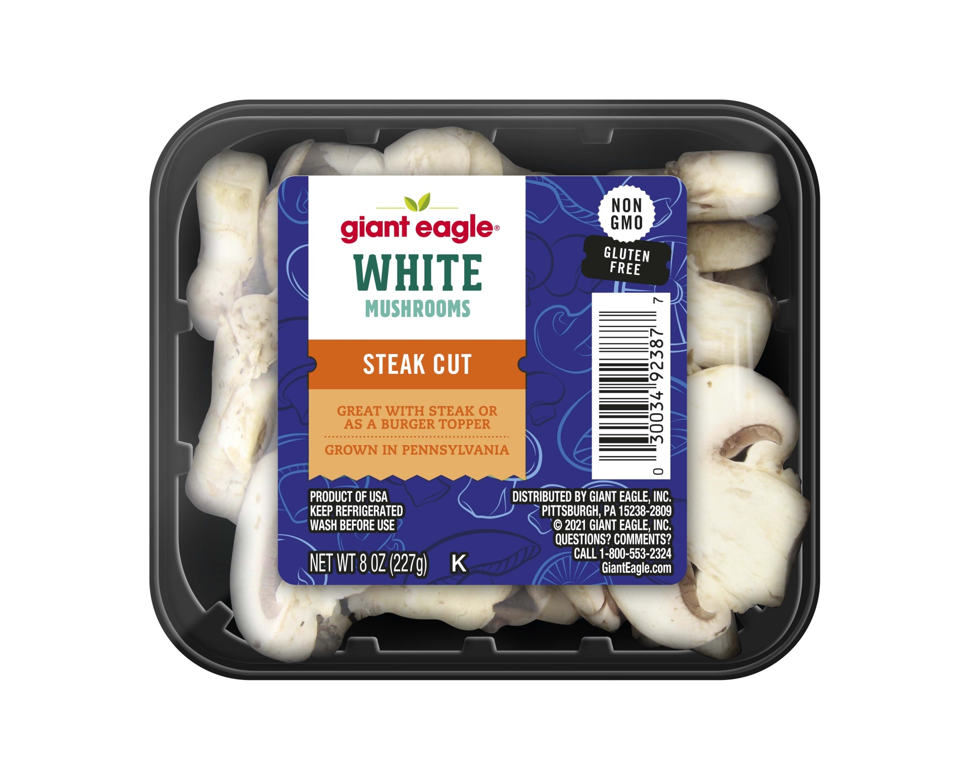slide 1 of 1, Giant Eagle White Mushrooms, Steak Cut, 8 oz