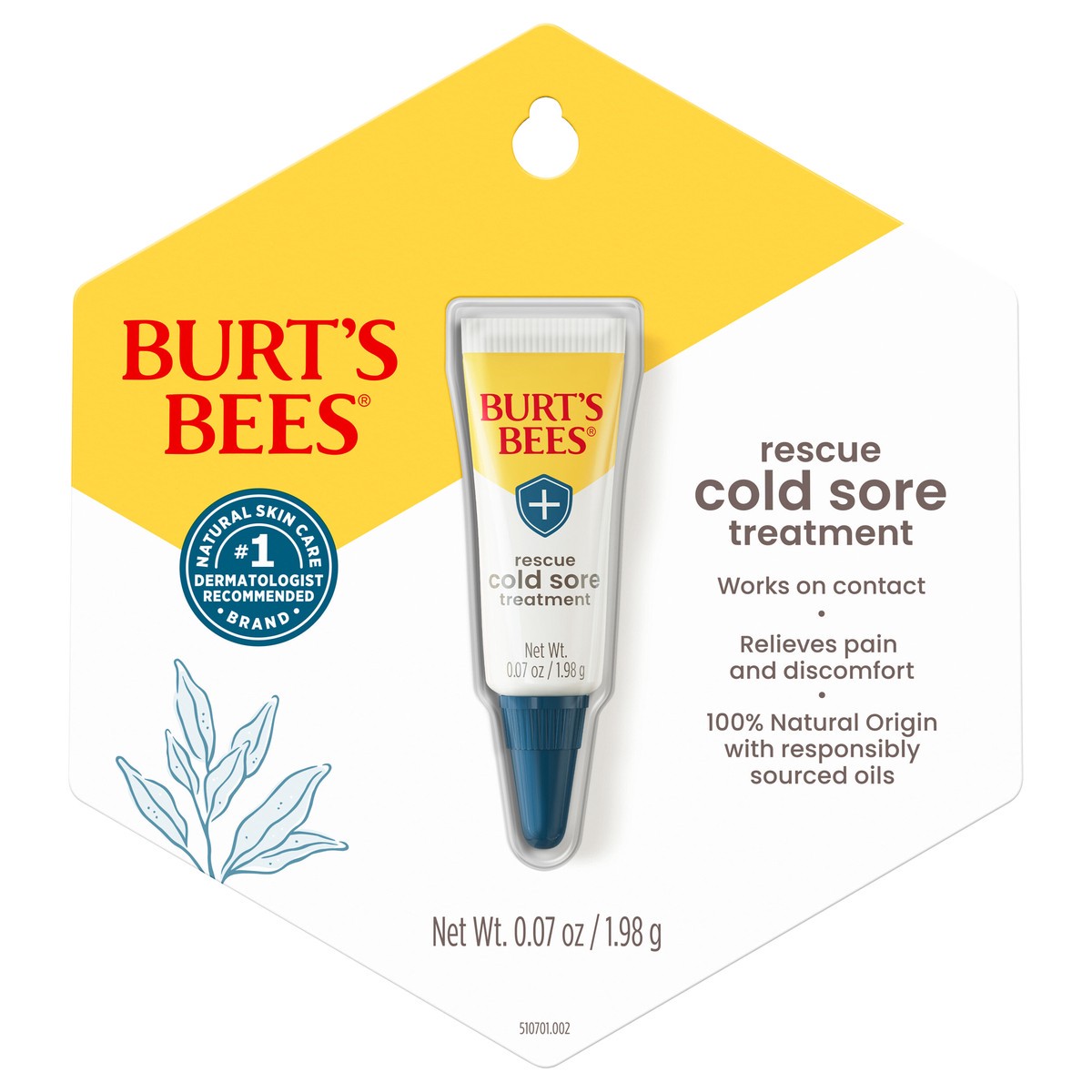 slide 1 of 22, Burt's Bees Burt''s Bees Rapid Rescue Cold Sore Treatment with Rhubarb and Sage Complex, 100% Natural Origin, 0.07 Ounce, 0.07 oz