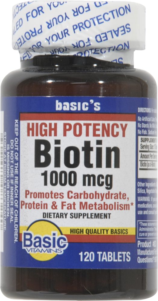 slide 1 of 1, Basic High Potency Biotin Tablets 1000Mcg, 120 ct