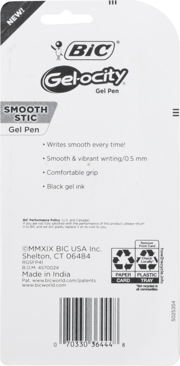 slide 9 of 9, BIC Gel-ocity Fine 0.5 mm Black Smooth Stic Gel Pen 4 ea, 4 ct