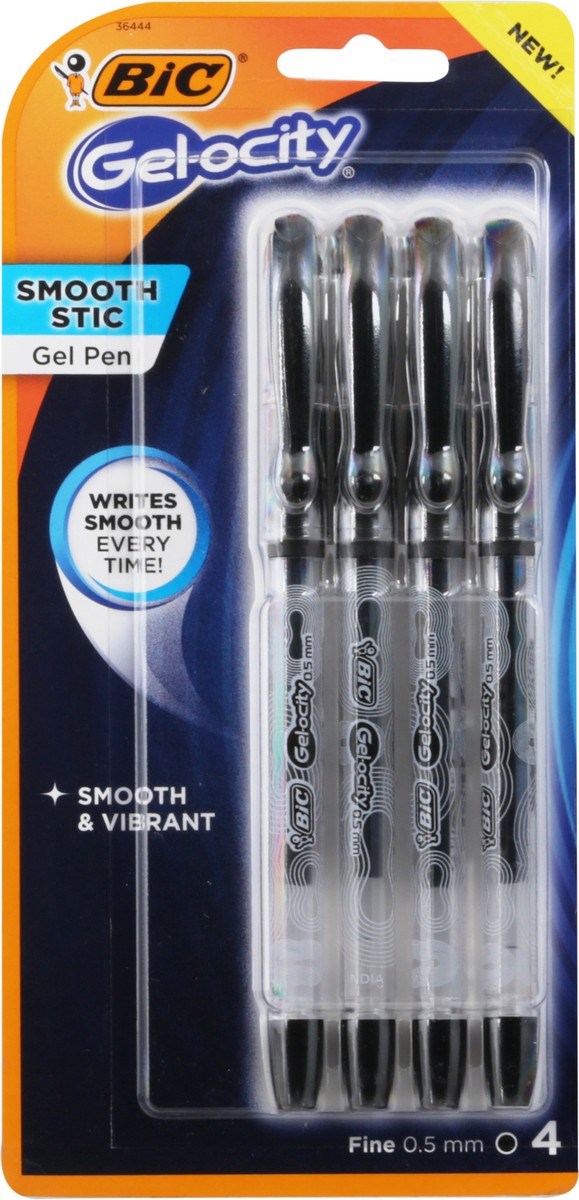 slide 1 of 9, BIC Gel-ocity Fine 0.5 mm Black Smooth Stic Gel Pen 4 ea, 4 ct