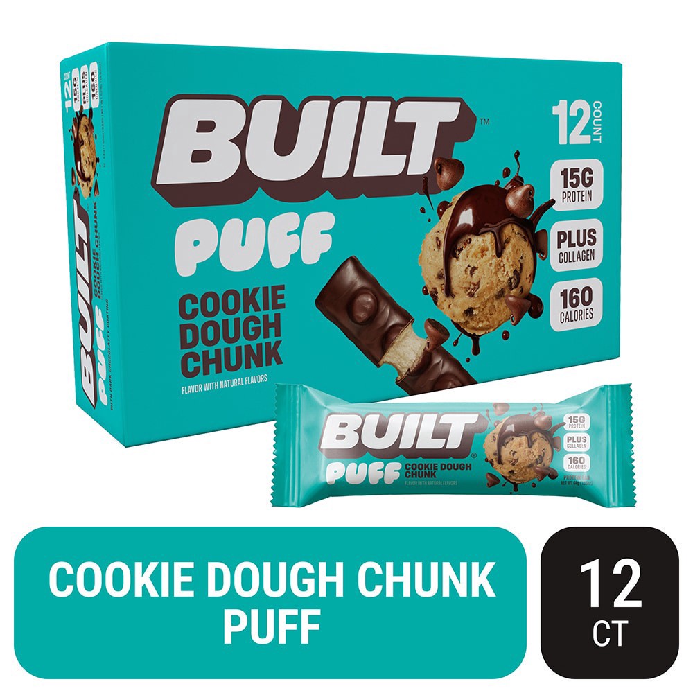 slide 5 of 5, Built Bar Puff Protein Bar, Cookies Dough Chunk, 12ct Box, 12 ct