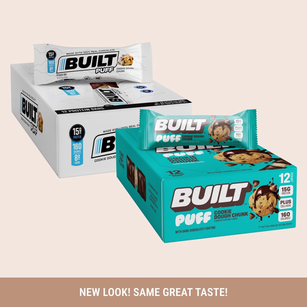 slide 3 of 5, Built Bar Puff Protein Bar, Cookies Dough Chunk, 12ct Box, 12 ct