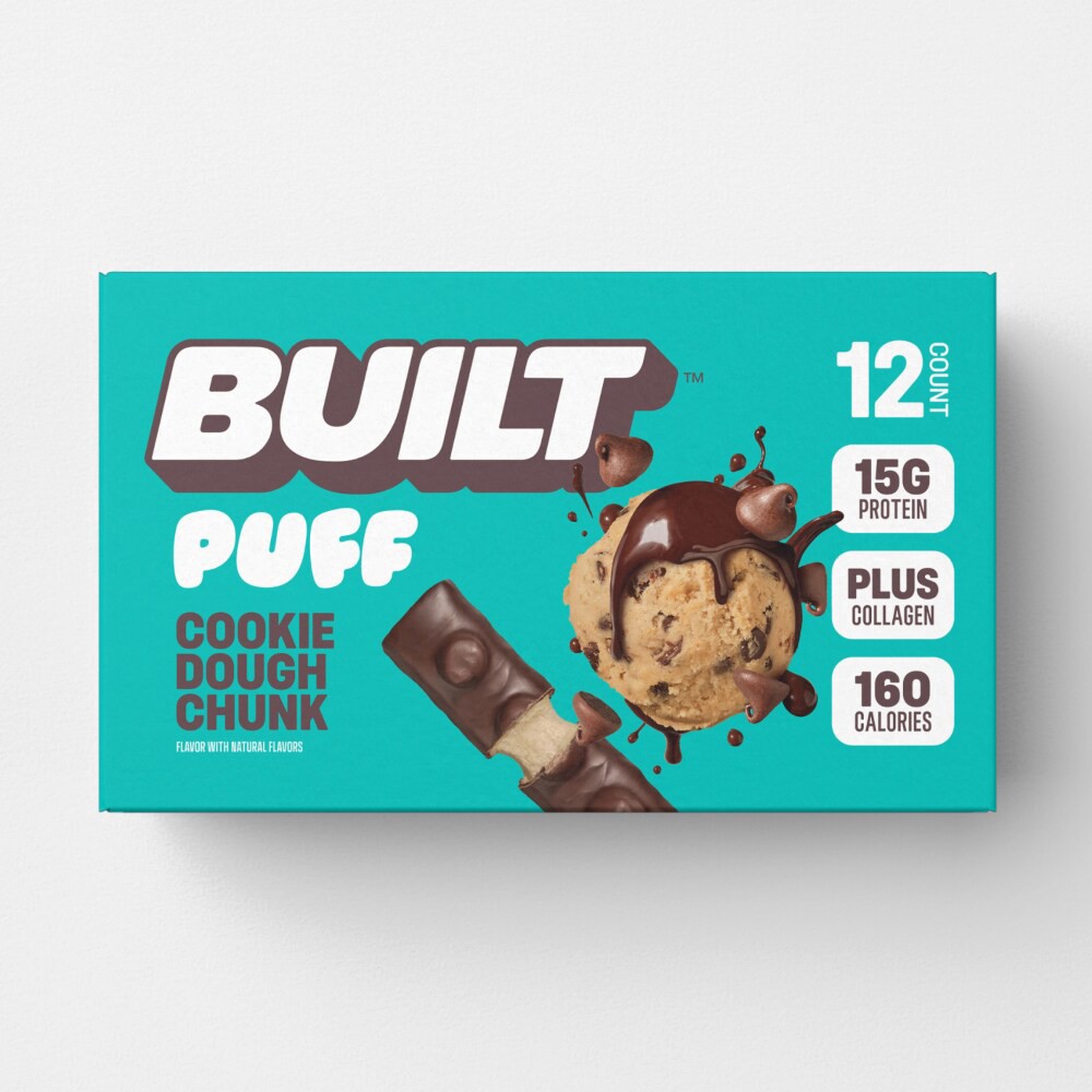 slide 2 of 5, Built Bar Puff Protein Bar, Cookies Dough Chunk, 12ct Box, 12 ct