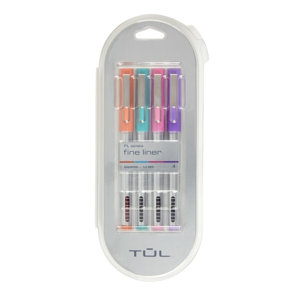 slide 1 of 5, TUL Fine Liner Felt-Tip Pens, Fine Point, 1.0 Mm, Silver Barrels, Assorted Inks, Pack Of 4 Pens, 4 ct