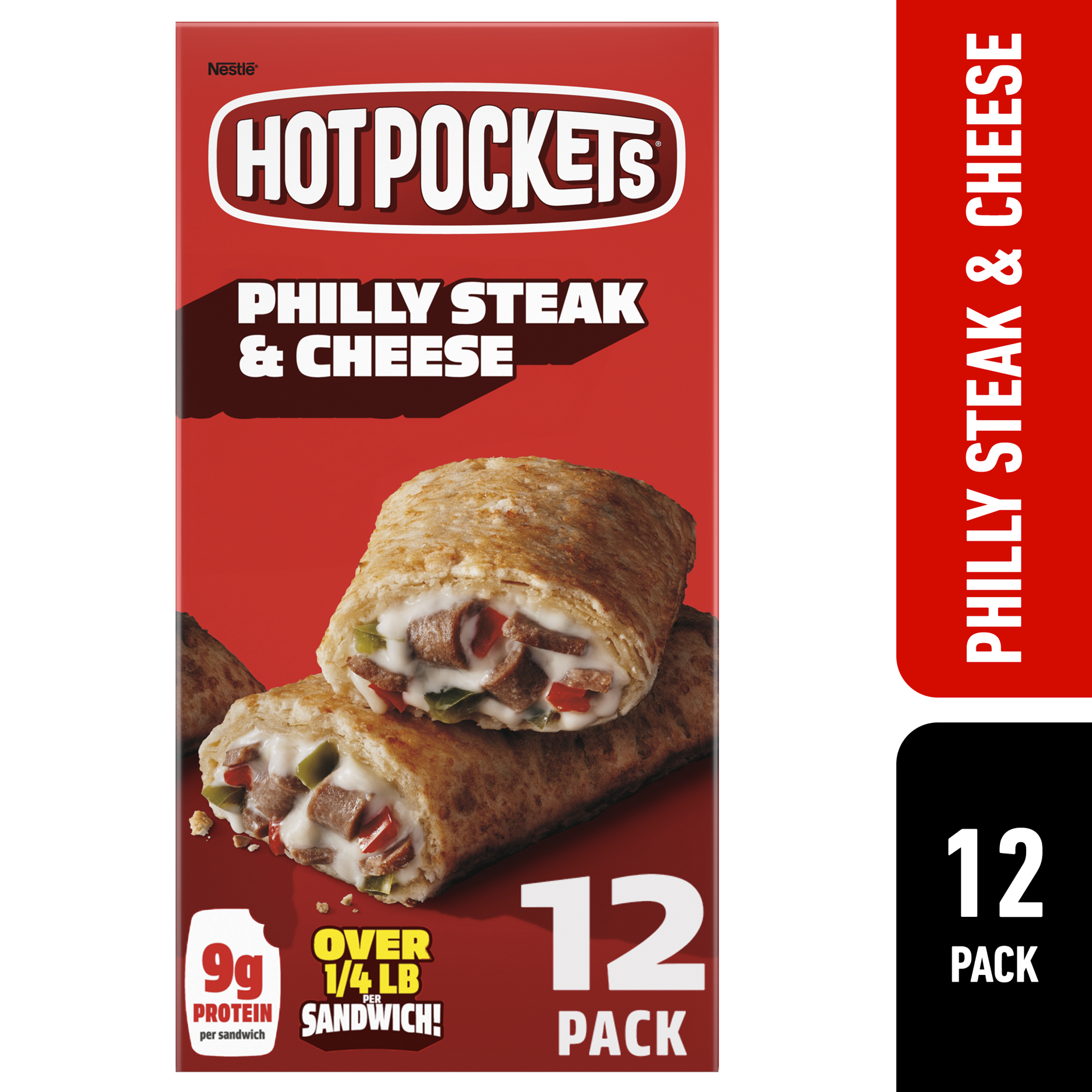 slide 1 of 3, Hot Pockets Philly Steak and Cheese, Frozen Snack, 12 Pack, 54 oz