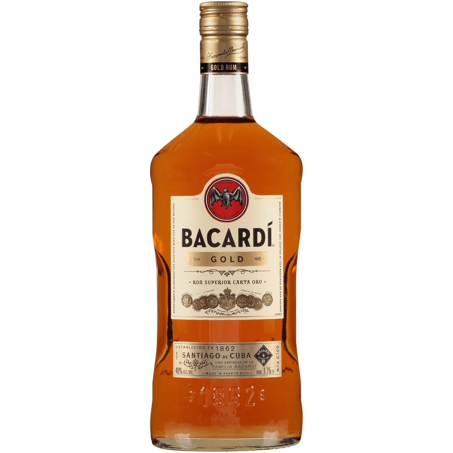 slide 1 of 5, Bacardí Bacardi Gold Rum, Gluten Free 40% 175Cl/1.75L, 1.75 liter
