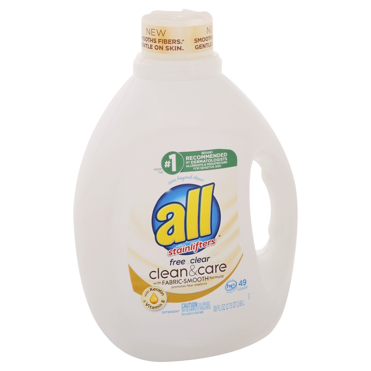 slide 4 of 9, All Liquid Laundry Detergent Free Clear, Clean & Care with Vitamin E, 88 Ounce, 49 Total Loads, 88 fl oz