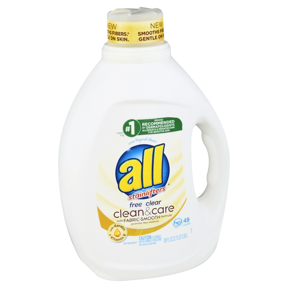 slide 2 of 8, All Liquid Laundry Detergent Free Clear, Clean & Care with Vitamin E, 88 fl oz
