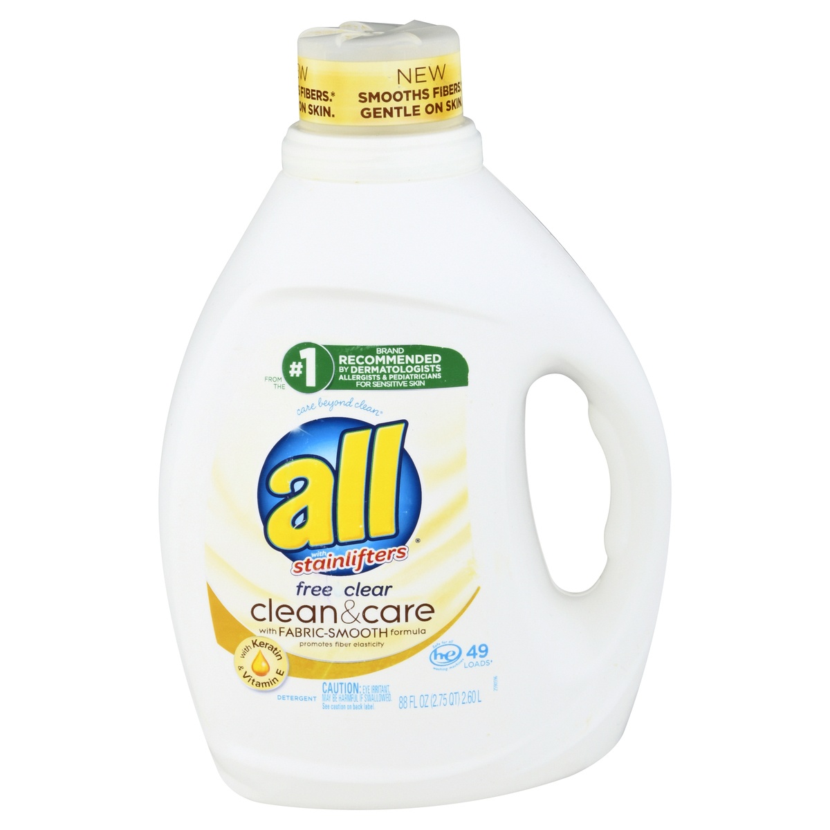slide 1 of 8, All Liquid Laundry Detergent Free Clear, Clean & Care with Vitamin E, 88 fl oz