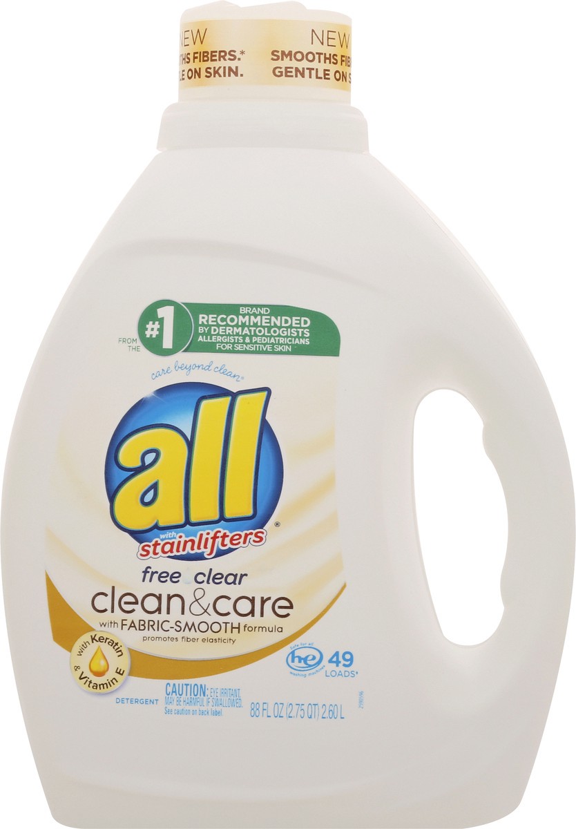 slide 9 of 9, All Liquid Laundry Detergent Free Clear, Clean & Care with Vitamin E, 88 Ounce, 49 Total Loads, 88 fl oz