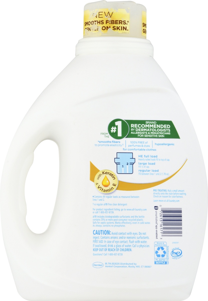 slide 8 of 8, All Liquid Laundry Detergent Free Clear, Clean & Care with Vitamin E, 88 fl oz