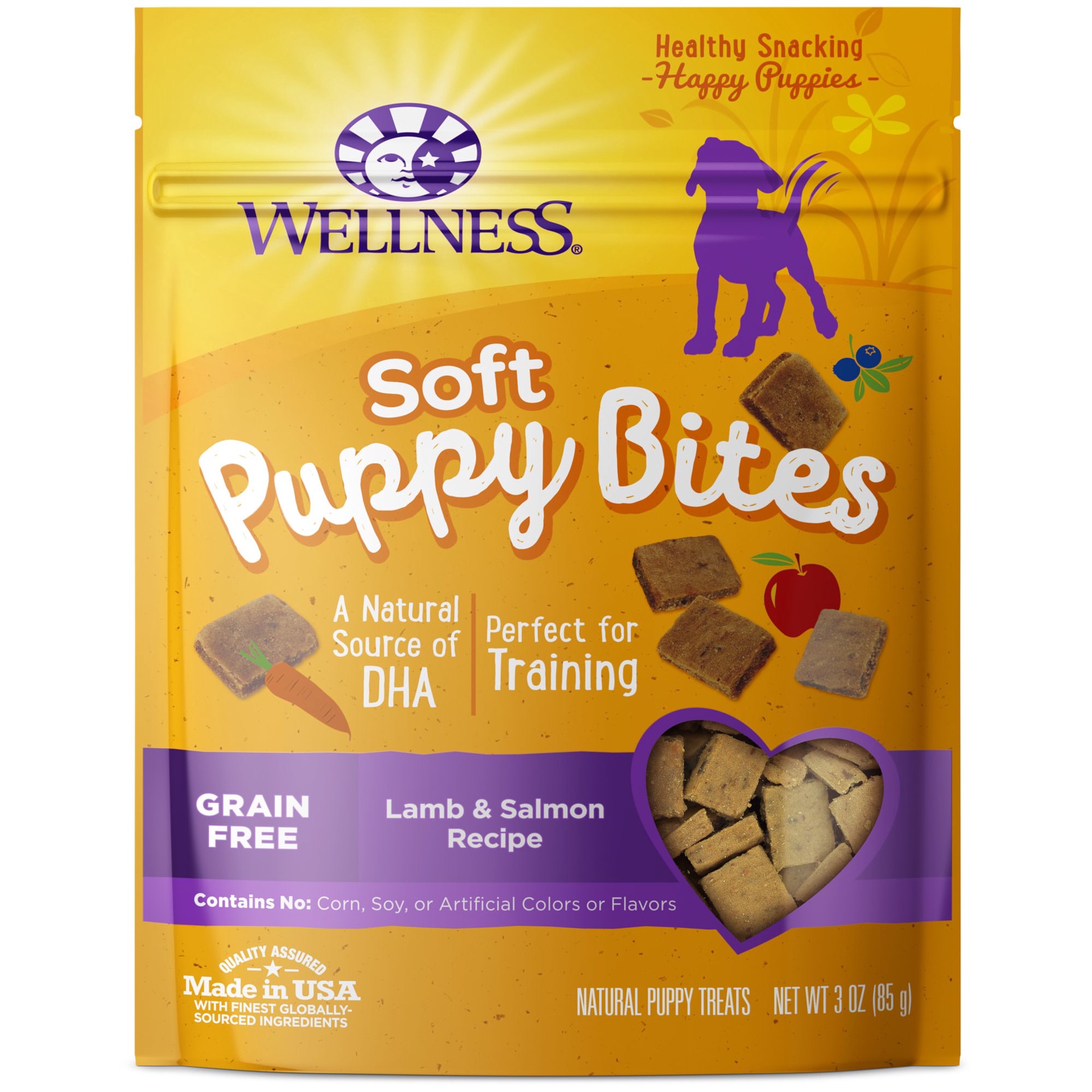 slide 1 of 5, Wellness Puppy Bites Healthy Grain Free Soft Puppy Treats, Lamb & Salmon, 3 Ounce Bag, 1 ct