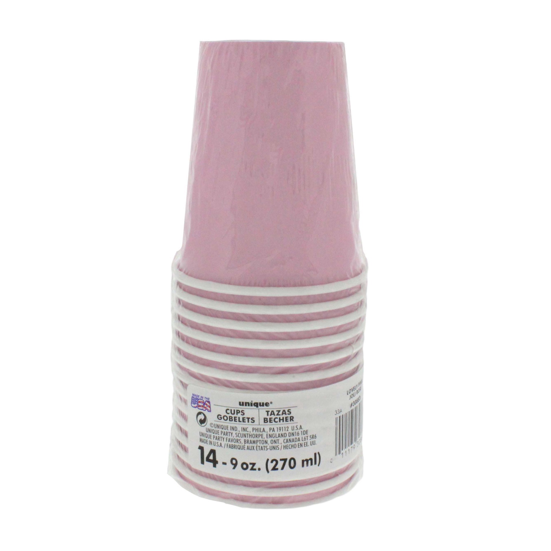 slide 1 of 1, Unique Industries Lovely Pink Paper Cups, 9 oz, 14 ct