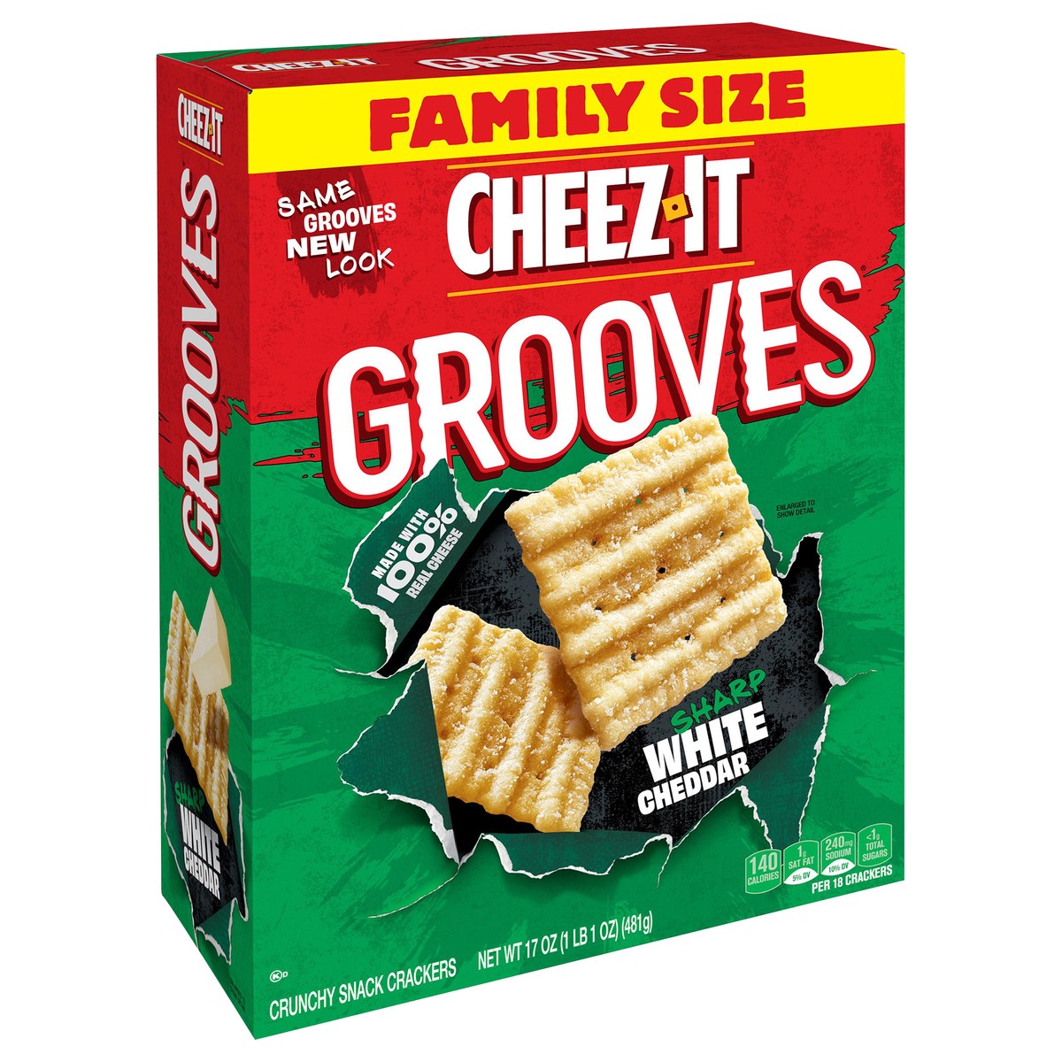 slide 3 of 7, Cheez-It Grooves Sharp White Cheddar Crispy Cracker Chips, 17 oz