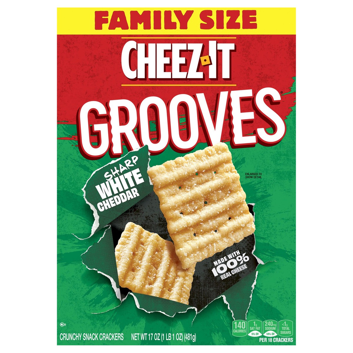 slide 1 of 7, Cheez-It Grooves Sharp White Cheddar Crispy Cracker Chips, 17 oz