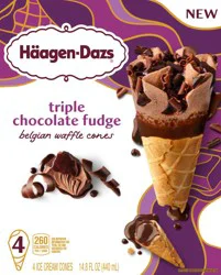 Häagen-Dazs Triple Chocolate Fudge Belgium Waffle Cones 4 Ct 14.8 Oz