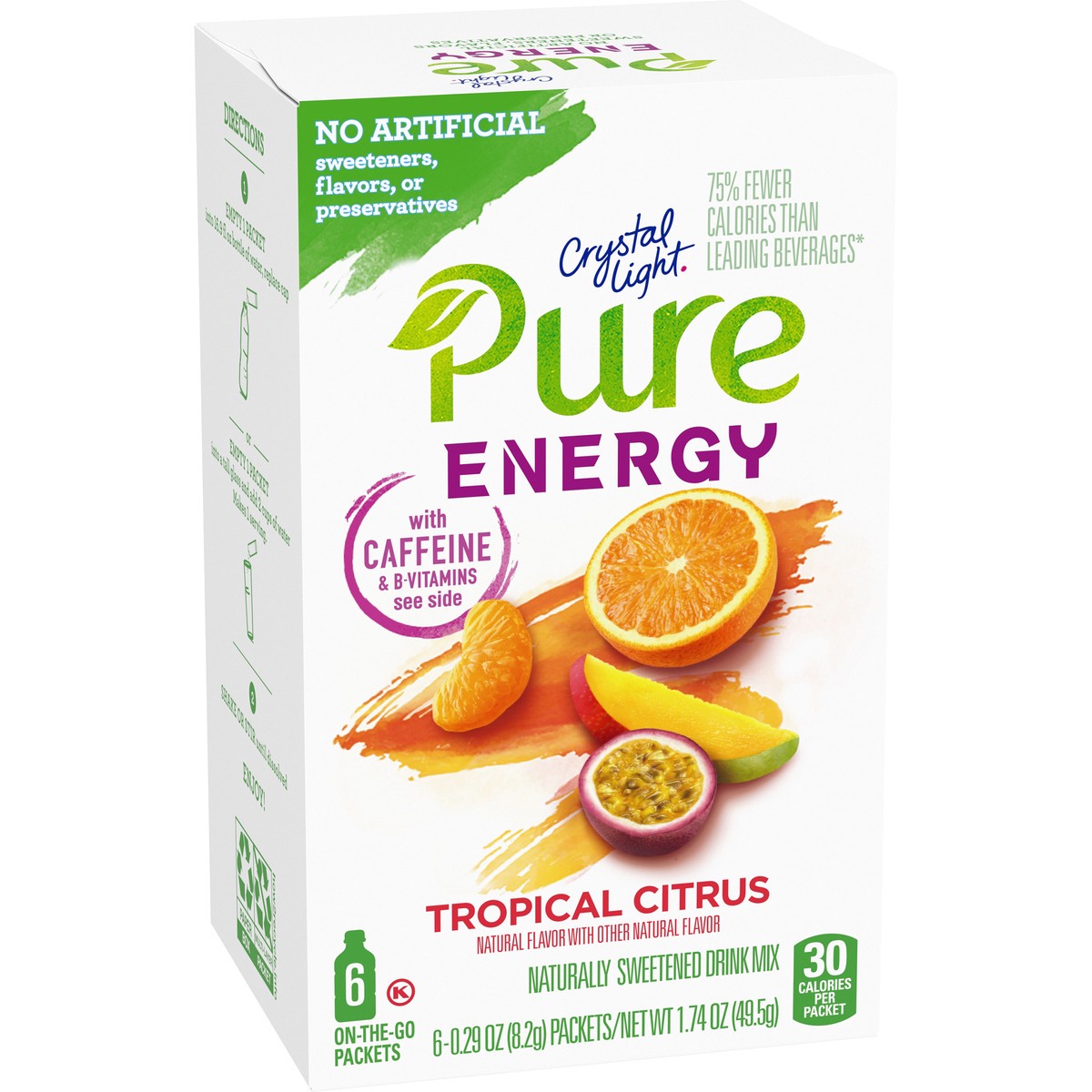 slide 8 of 9, Crystal Light Pure Energy Tropical Citrus Naturally Flavored Powdered Drink Mix with Caffeine & No Artificial Sweeteners, 6 ct On-the-Go Packets, 6 ct